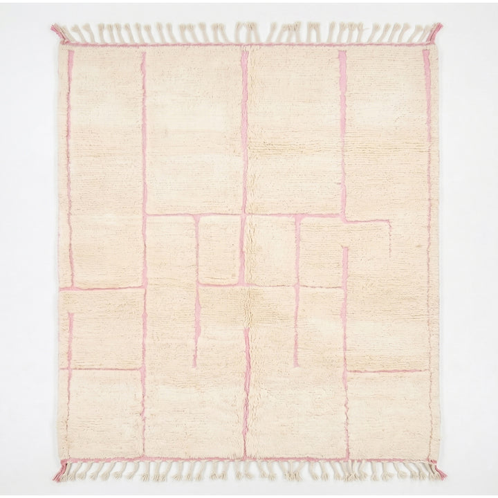 Tapis Beni Ourain personnalisé | Crème et Rose Labyrinthe Géométrique Moderne