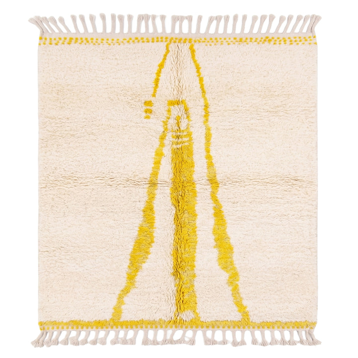 Authentic Custom Beni Ourain Rug | Minimalist Bright Yellow Berber Motif