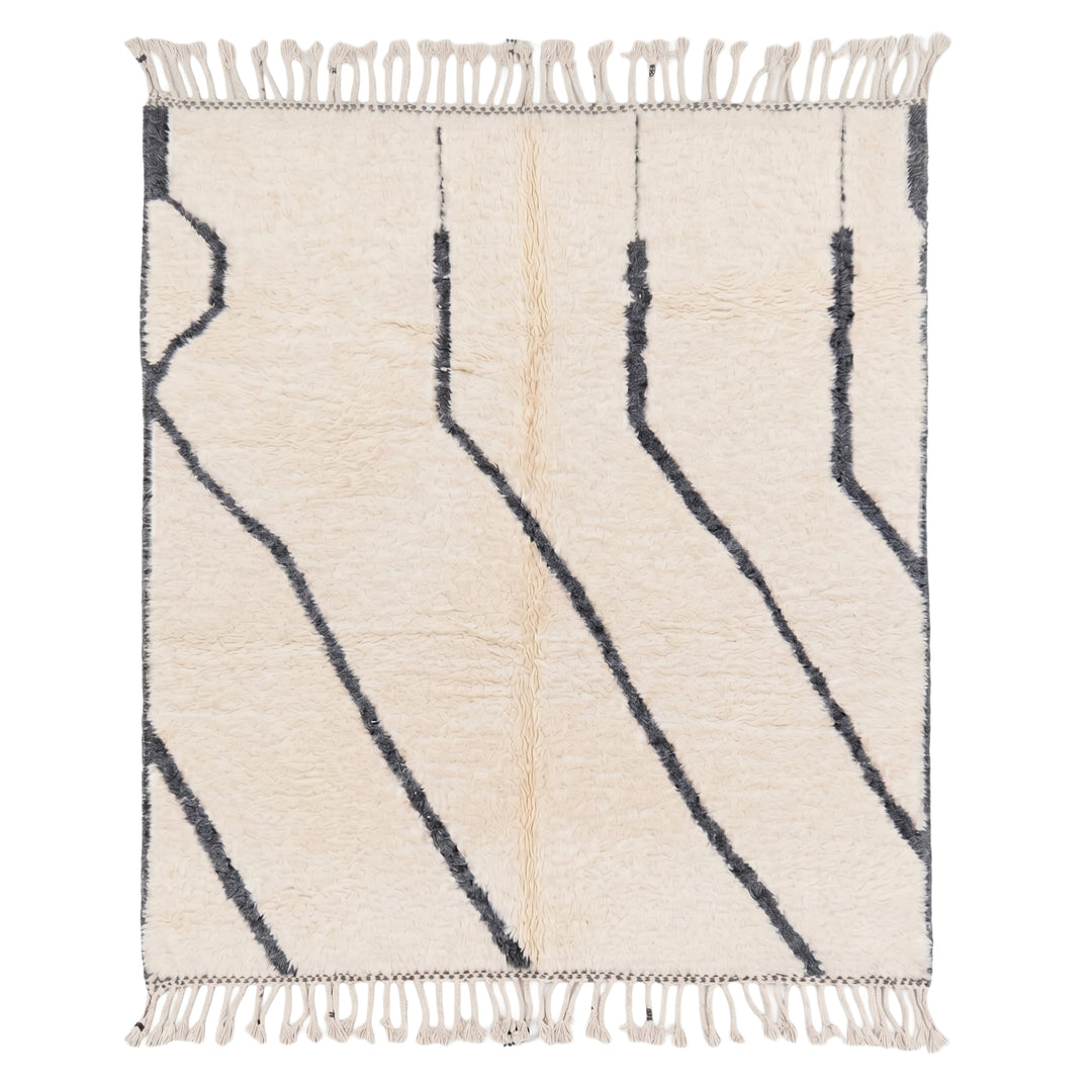 Tapis Beni Ourain personnalisé | Géométrique crème et anthracite moderne et minimaliste