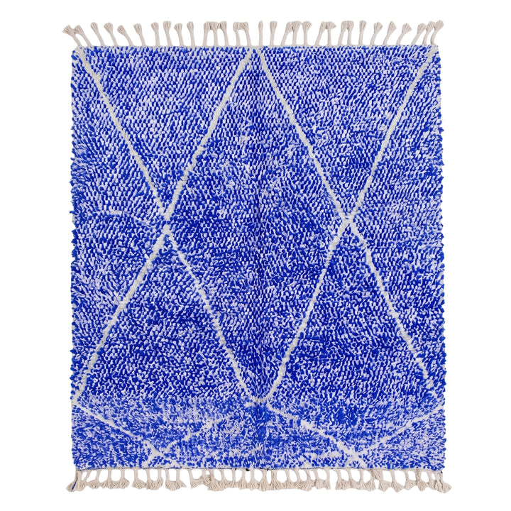 Authentic Custom Beni Ourain Rug  | Royal Blue &amp; Cream Wool Rug