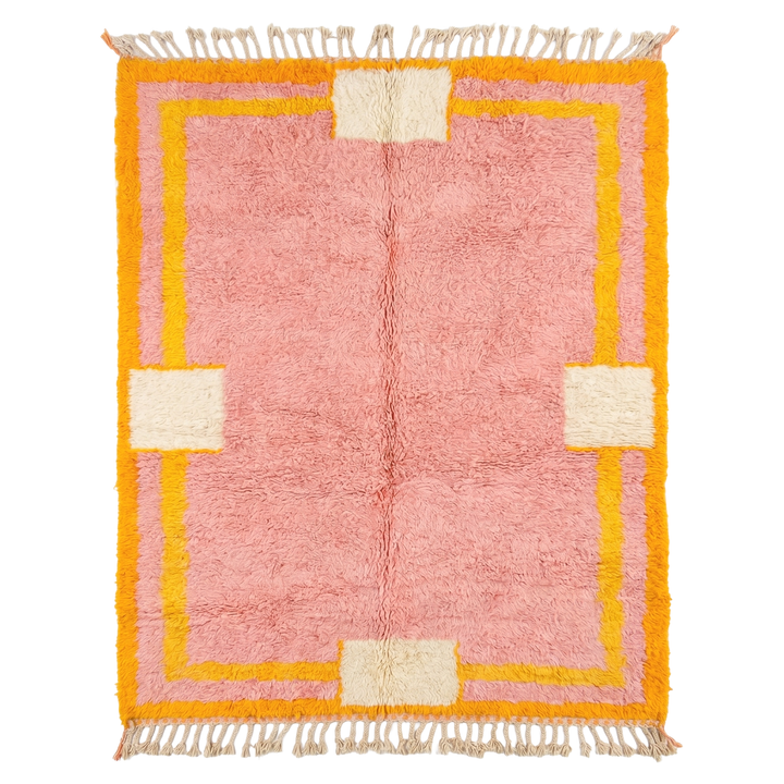 Custom Beni Ourain Rug | Soft Pink with Yellow Border &amp; Cream Accents