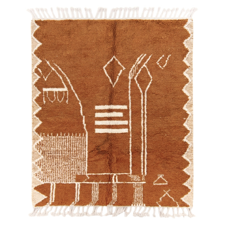 Tapis Beni Ourain sur mesure | Design géométrique abstrait terracotta et crème