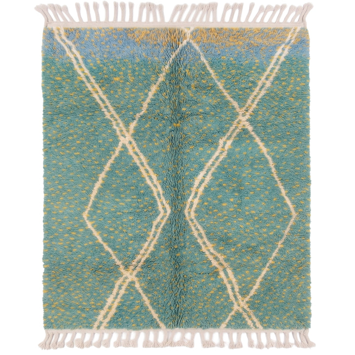 Authentic Custom Beni Ourain Rug |  Ocean Teal &amp; Yellow Speckled