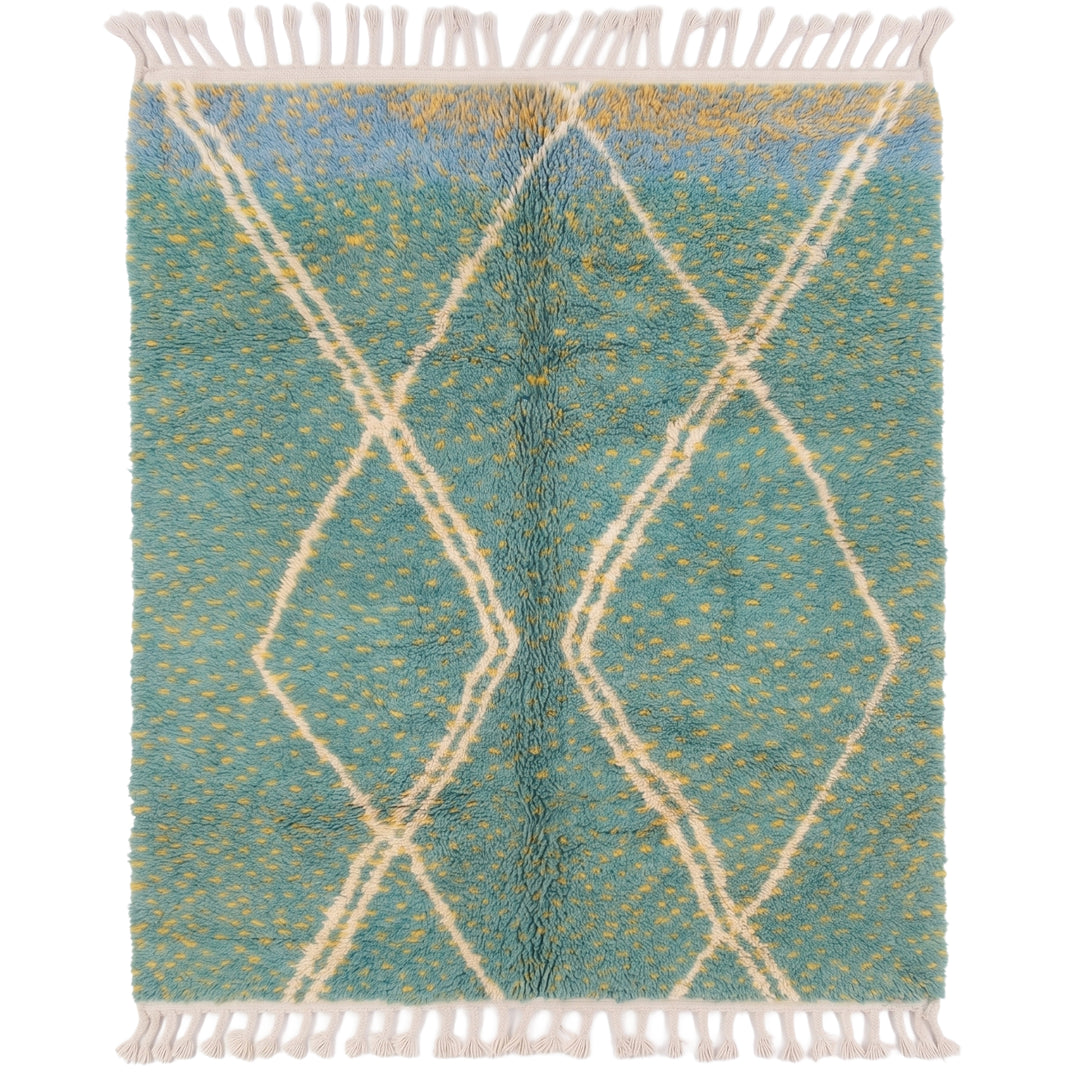 Custom Beni Ourain Rug | Ocean Teal &amp; Yellow Speckled
