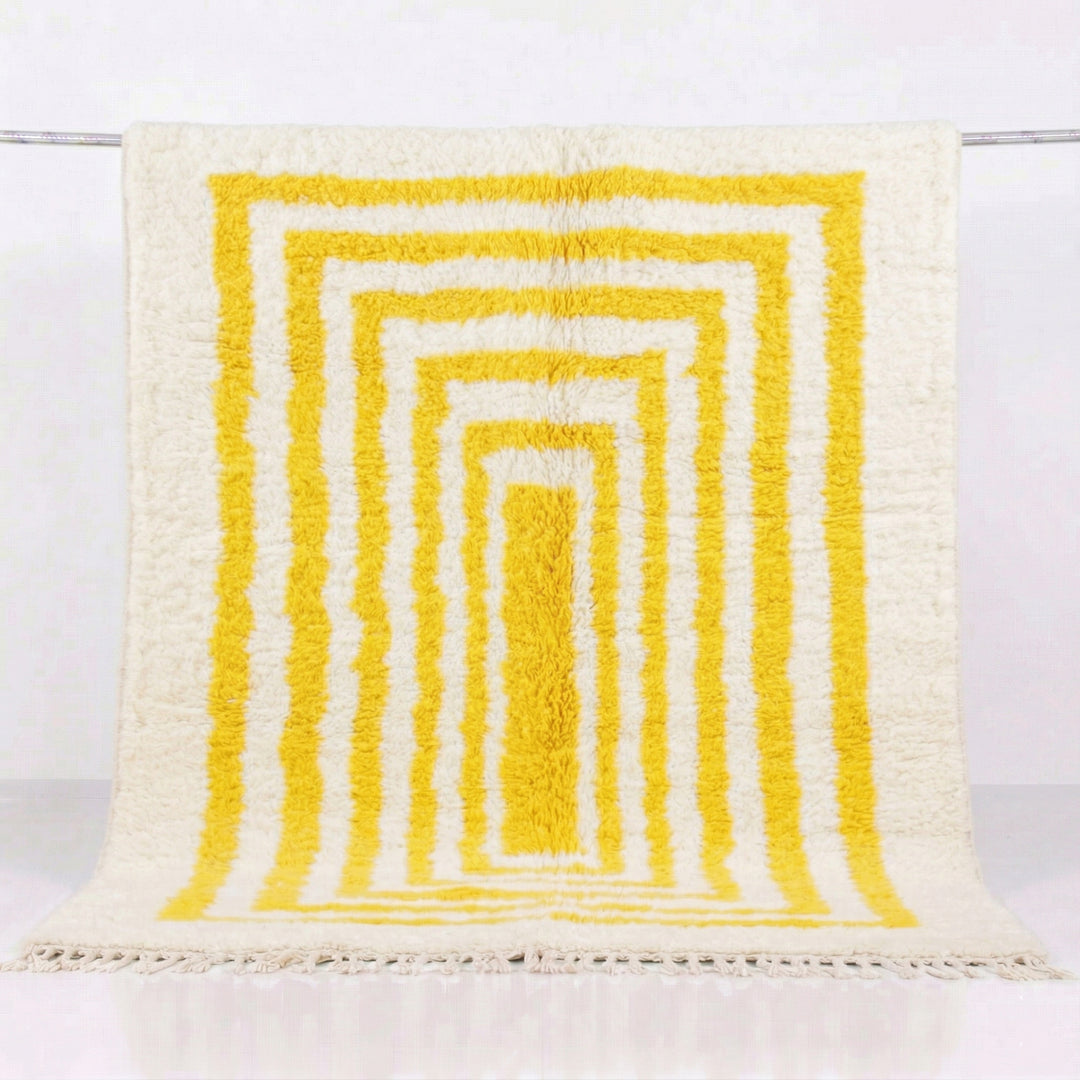 Authentic Custom Beni Ourain Rug | Vibrant Mustard Yellow Striped