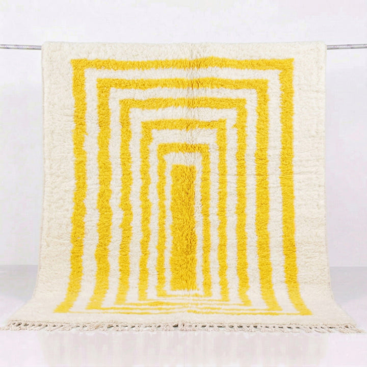Authentic Custom Beni Ourain Rug | Vibrant Mustard Yellow Striped