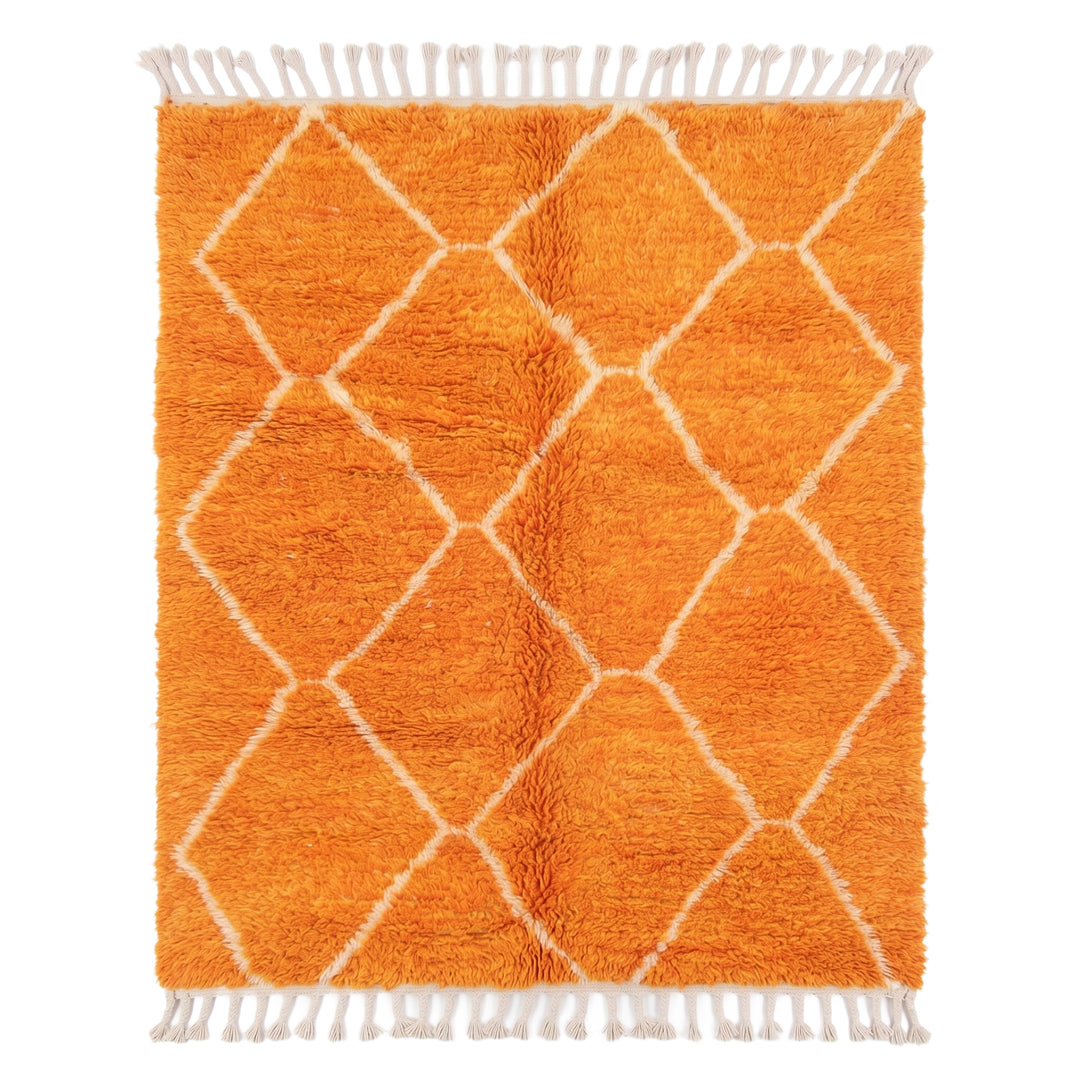 Tapis Beni Ourain sur mesure | Losanges orange mandarine vif et crème