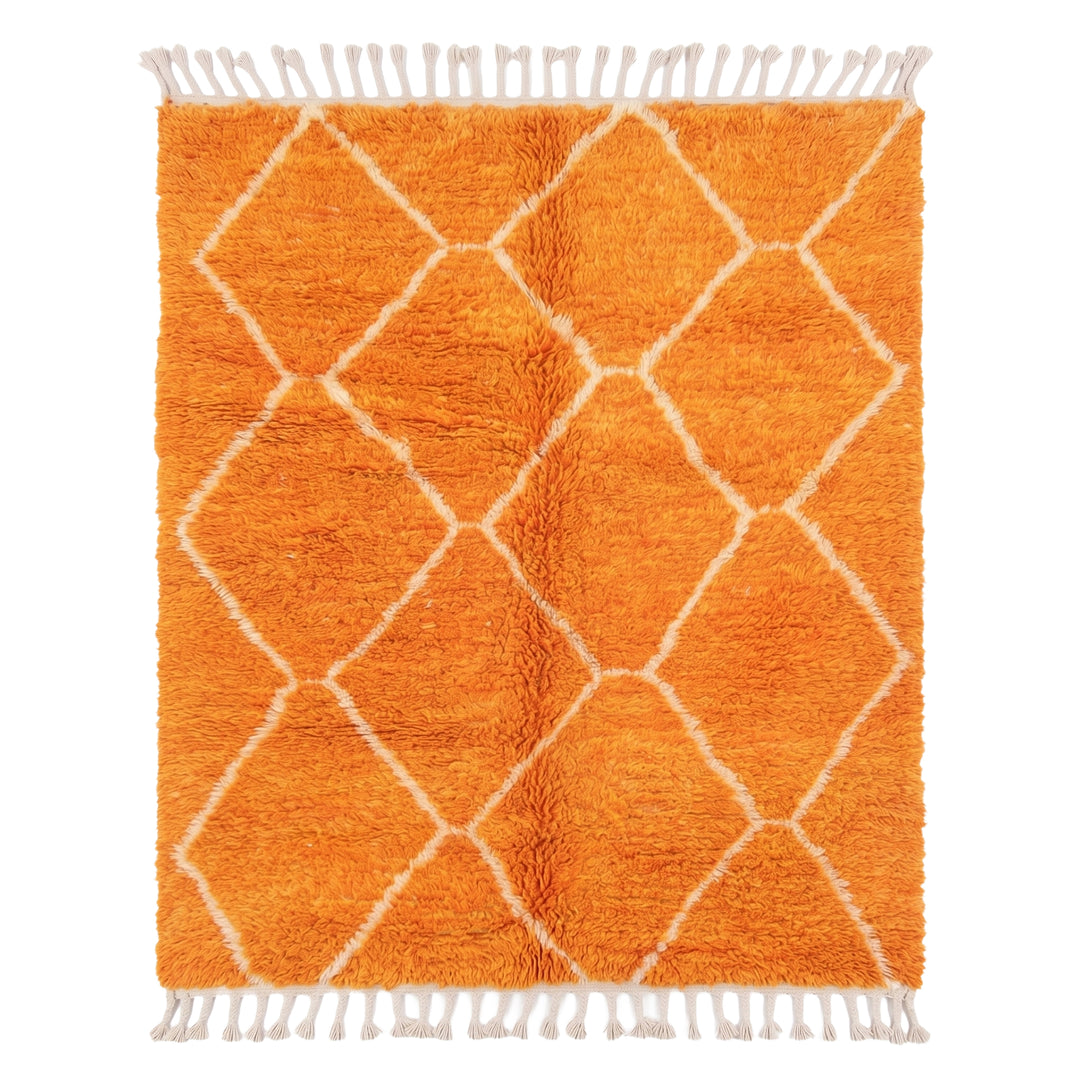 Authentic Custom Beni Ourain Rug  | Vibrant Tangerine Orange &amp; Cream Diamond