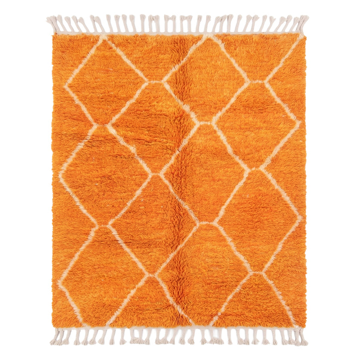 Authentic Custom Beni Ourain Rug  | Vibrant Tangerine Orange &amp; Cream Diamond