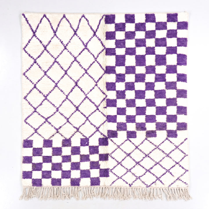 Custom Beni Ourain Rug | Purple Checkerboard &amp; Diamond Trellis
