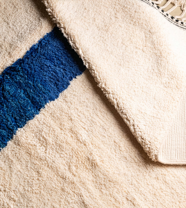 Custom Abstract Geometric Beni Ourain Rug – Modern Blue &amp; Mustard