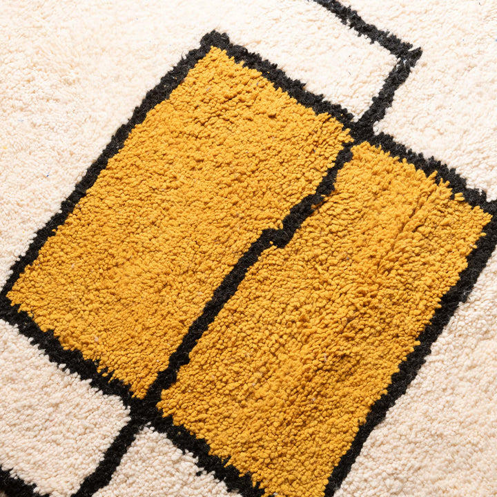 Custom Abstract Geometric Beni Ourain Rug – Modern Blue &amp; Mustard