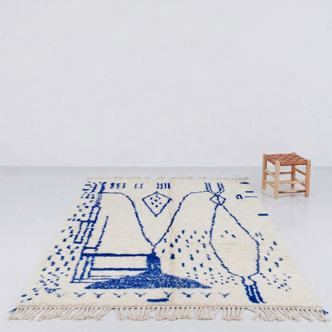 Authentic Custom Beni Ourain Rug | Abstract Cobalt Blue