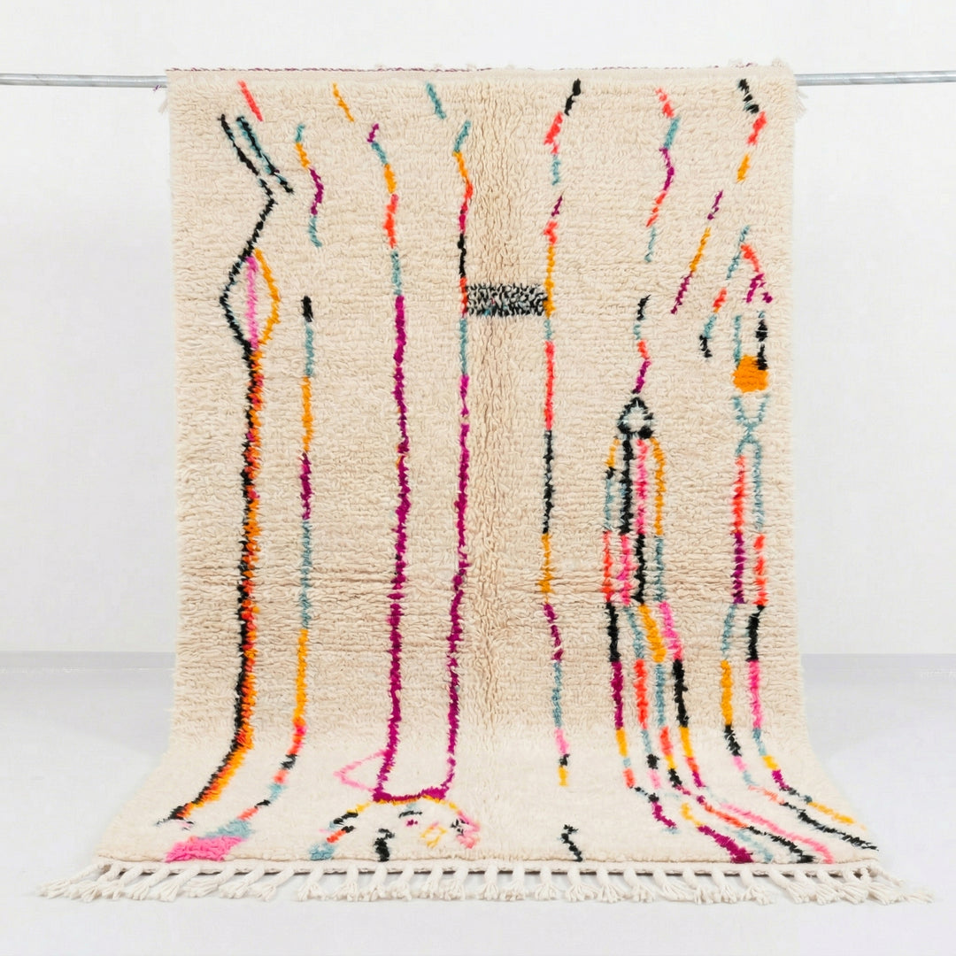 Authentic Custom Beni Ourain Rug | Abstract Multicolored Linear Art