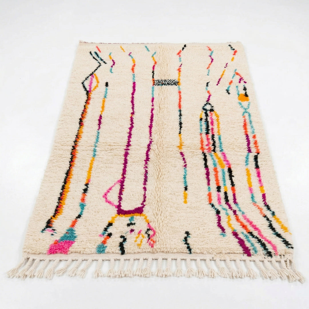 Authentic Custom Beni Ourain Rug | Abstract Multicolored Linear Art