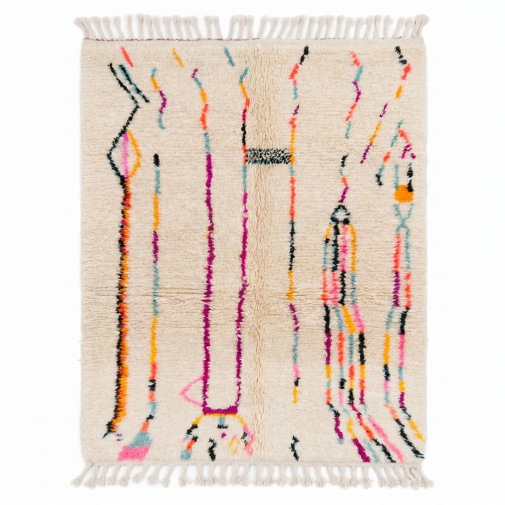 Authentic Custom Beni Ourain Rug | Abstract Multicolored Linear Art