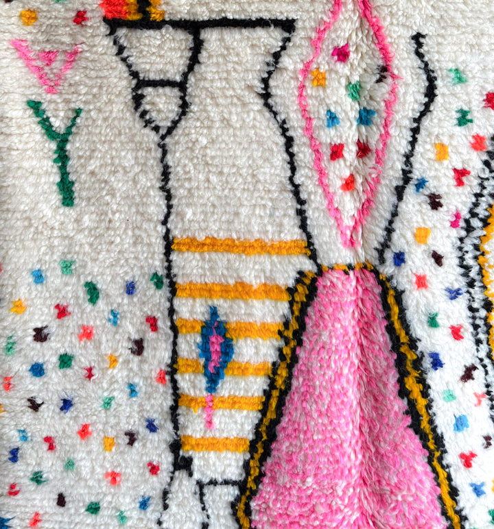 Custom Authentic Azilal Rug – Abstract Tribal Confetti &amp; Pink Lozenge Centerpiece