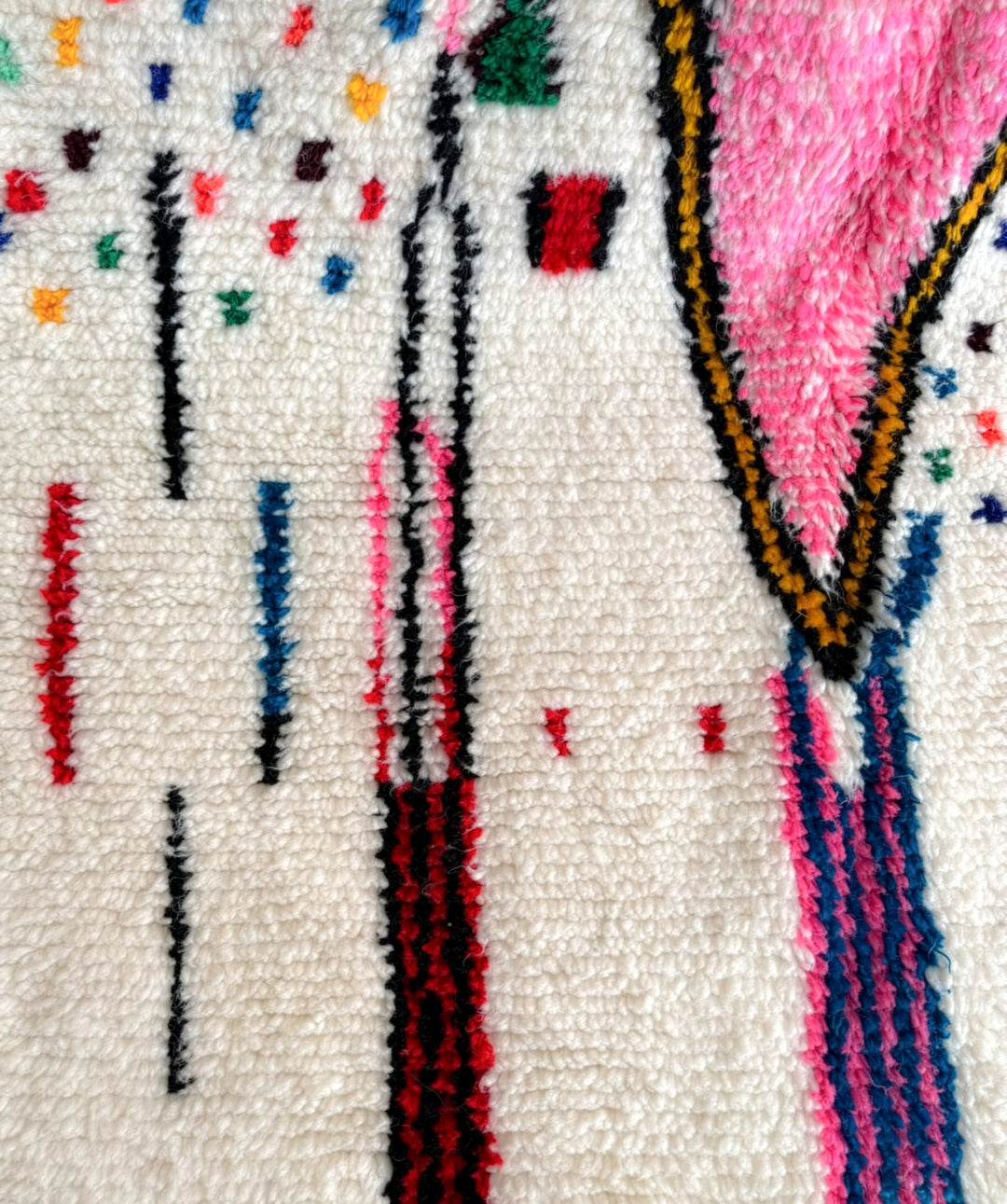 Custom Authentic Azilal Rug – Abstract Tribal Confetti &amp; Pink Lozenge Centerpiece