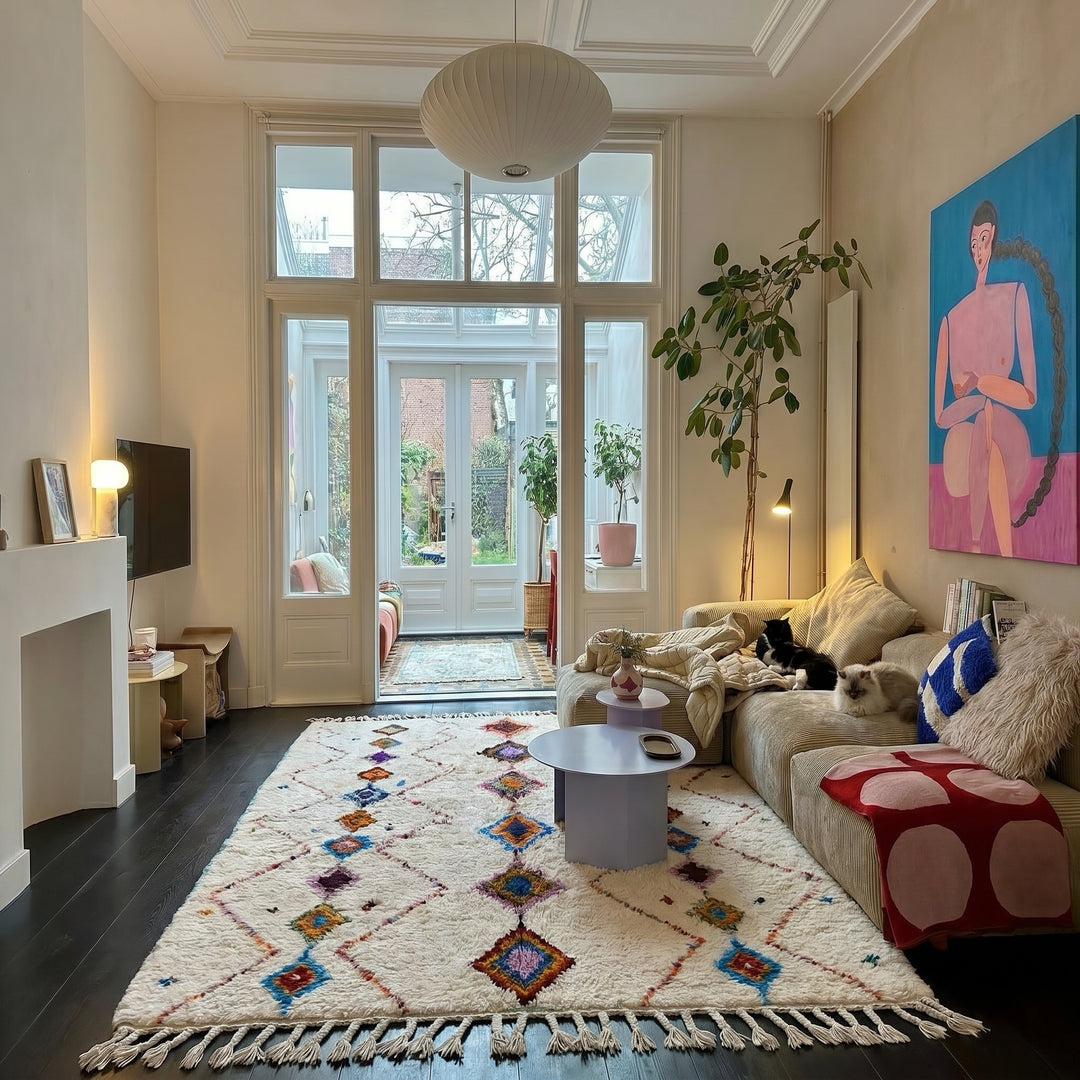 Custom Authentic Azilal Rug – Expressive Color Block &amp; Tribal Neon