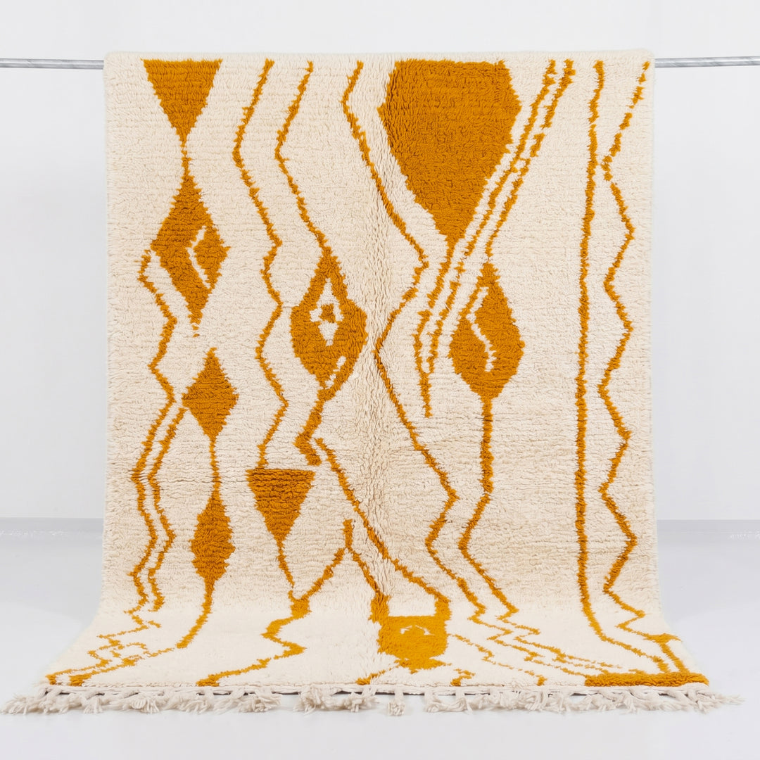 Authentic Custom Azilal Rug | Golden Ochre Abstract Wavy Canvas