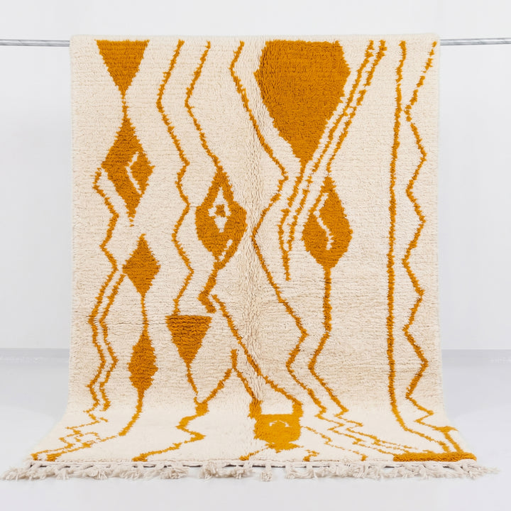 Authentic Custom Azilal Rug | Golden Ochre Abstract Wavy Canvas
