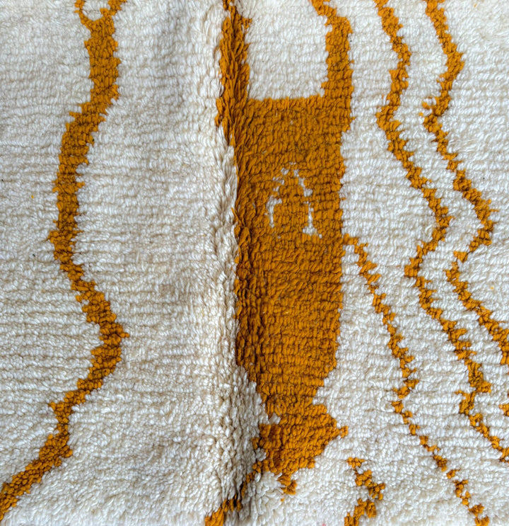 Authentic Custom Azilal Rug | Golden Ochre Abstract Wavy Canvas