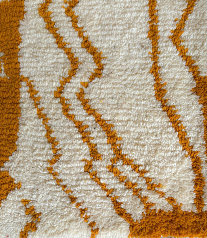 Authentic Custom Azilal Rug | Golden Ochre Abstract Wavy Canvas