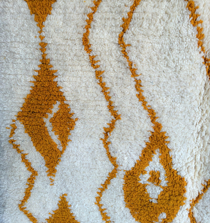Authentic Custom Azilal Rug | Golden Ochre Abstract Wavy Canvas