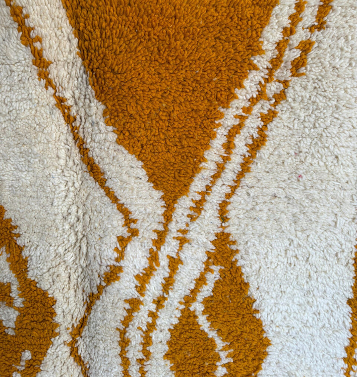 Authentic Custom Azilal Rug | Golden Ochre Abstract Wavy Canvas