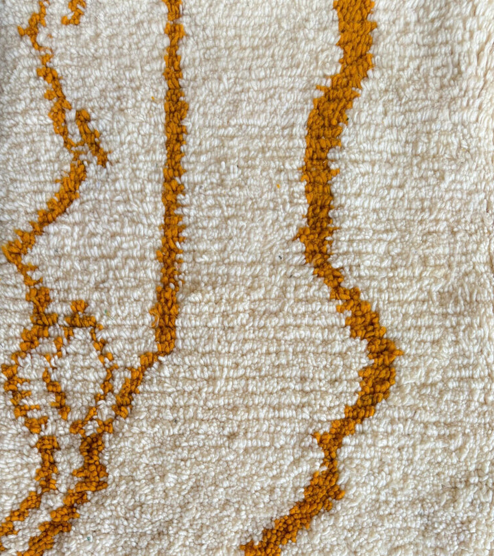 Authentic Custom Azilal Rug | Golden Ochre Abstract Wavy Canvas