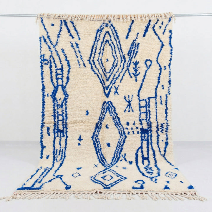 Authentic Custom Beni Ourain Rug | Royal Blue Tribal Geometric