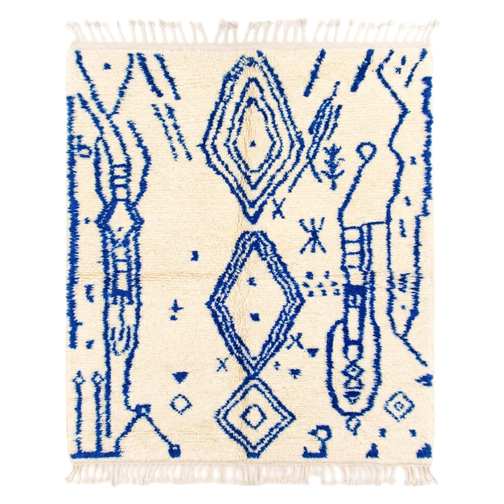 Authentic Custom Beni Ourain Rug | Royal Blue Tribal Geometric