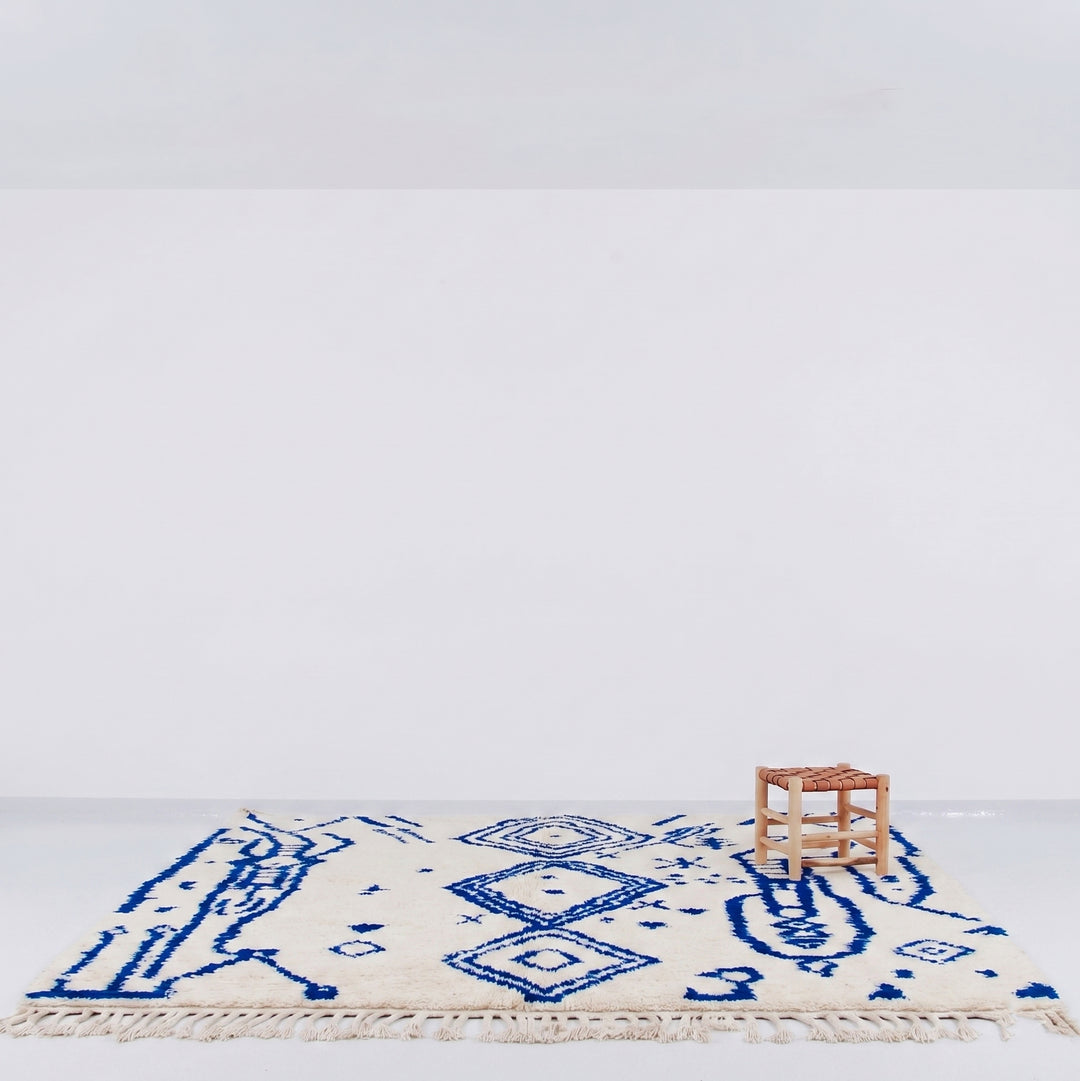 Authentic Custom Beni Ourain Rug | Royal Blue Tribal Geometric