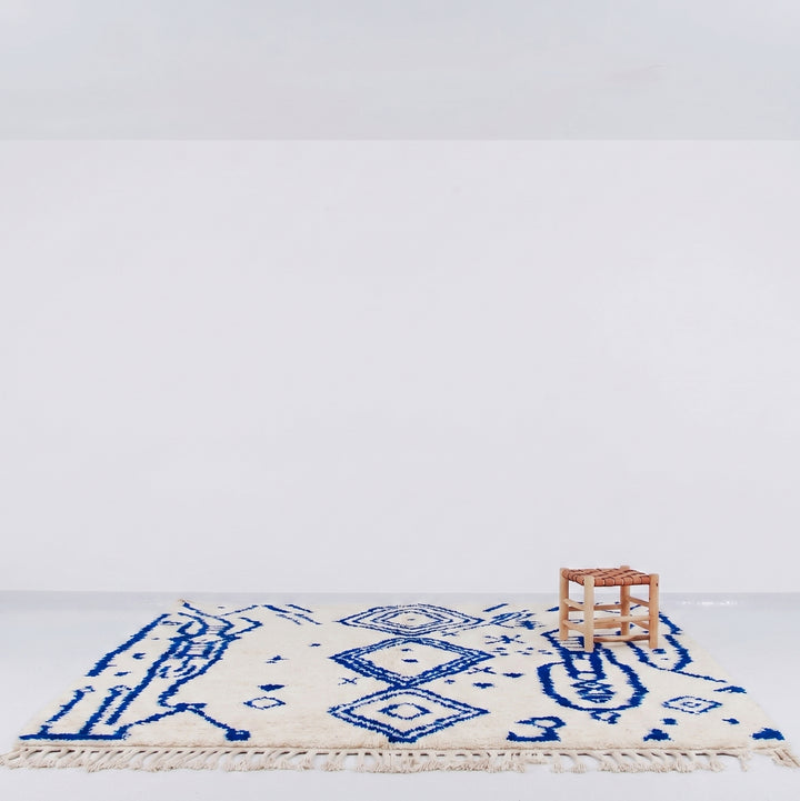 Authentic Custom Beni Ourain Rug | Royal Blue Tribal Geometric