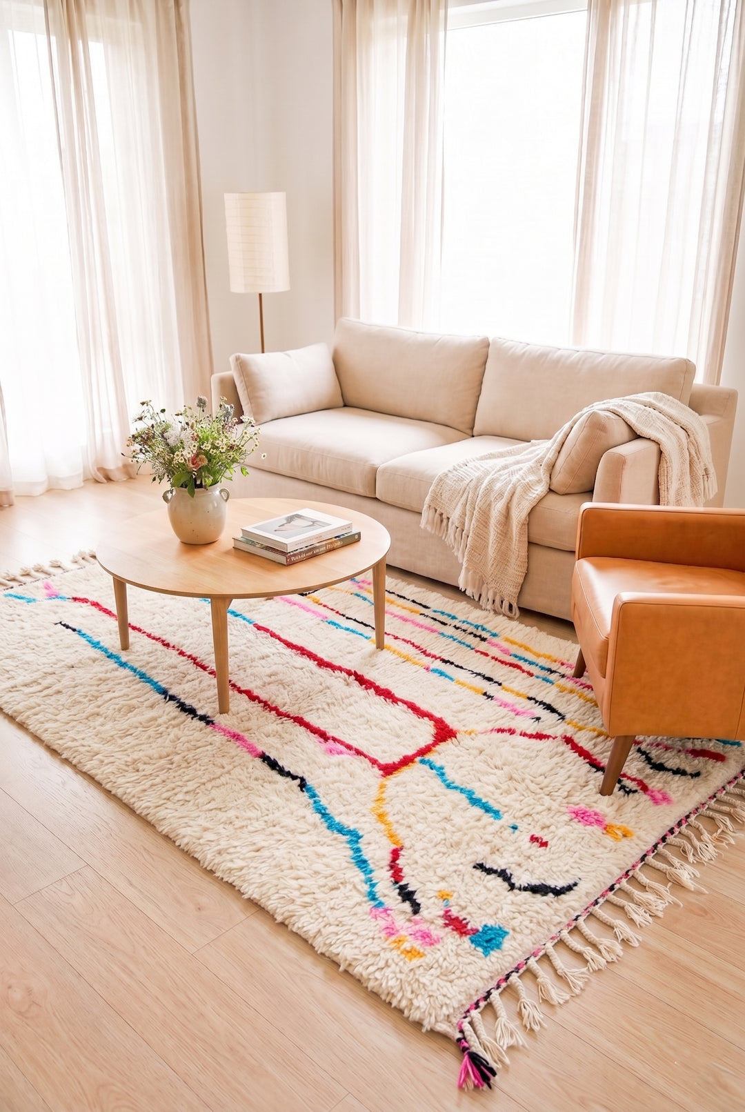 Authentic Custom Azilal Rug | Vibrant Abstract Linear