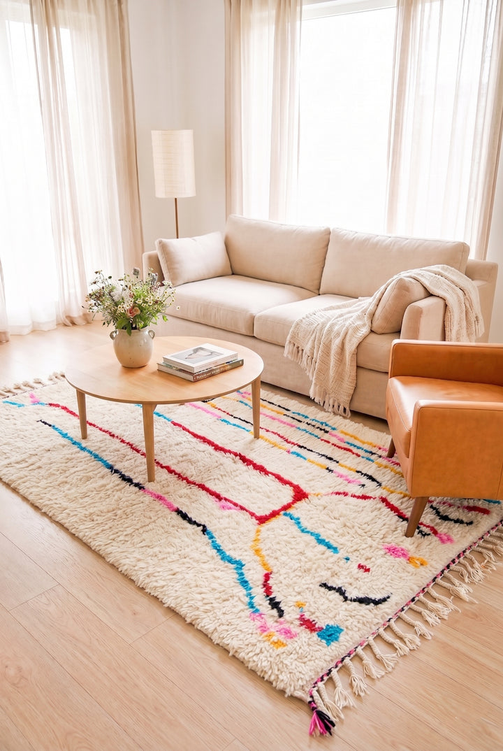 Authentic Custom Azilal Rug | Vibrant Abstract Linear