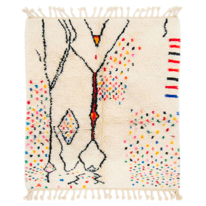 Authentic Custom Azilal Rug | Vibrant Confetti &amp; Abstract Line Art
