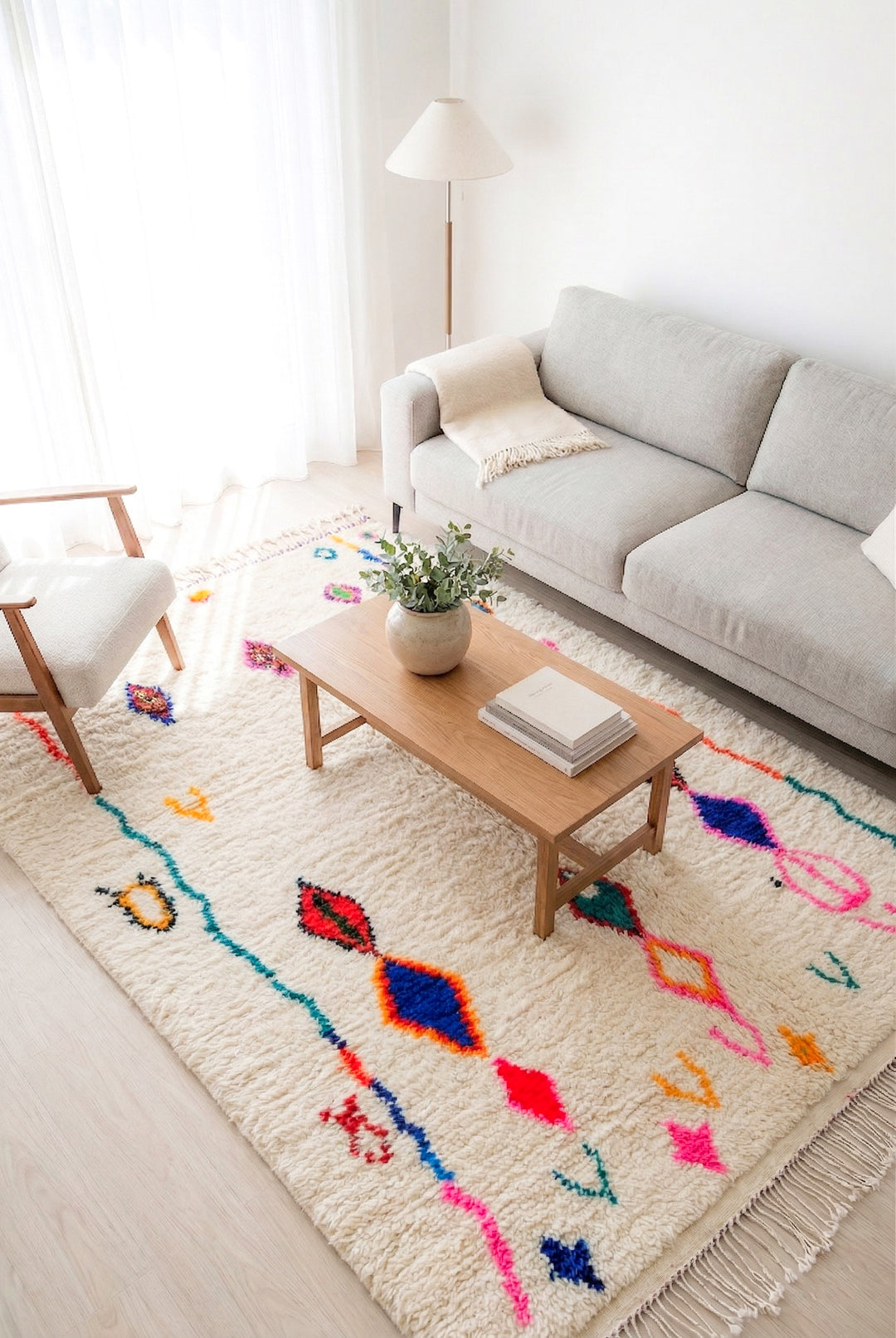 Authentic Custom Beni Ourain Rug | Vibrant Floating Diamonds