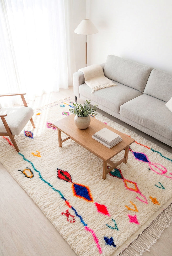 Authentic Custom Beni Ourain Rug | Vibrant Floating Diamonds