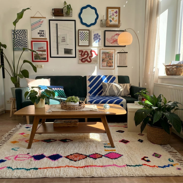 Authentic Custom Beni Ourain Rug | Vibrant Floating Diamonds