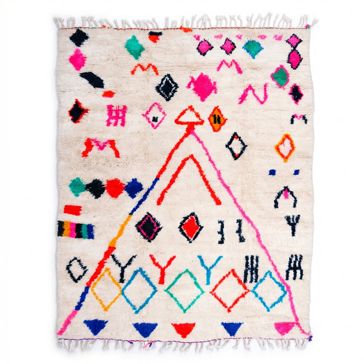 Custom Authentic Azilal Rug – Vibrant Neon Triangle &amp; Geometric Canvas