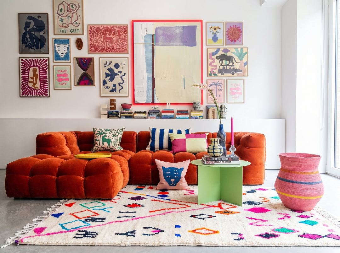 Custom Authentic Azilal Rug – Vibrant Neon Triangle &amp; Geometric Canvas