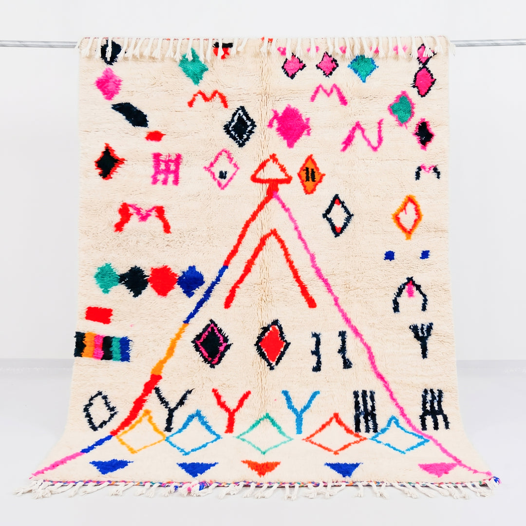 Custom Authentic Azilal Rug – Vibrant Neon Triangle &amp; Geometric Canvas