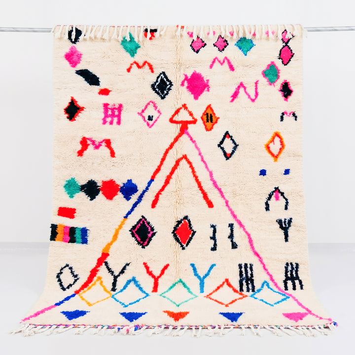 Custom Authentic Azilal Rug – Vibrant Neon Triangle &amp; Geometric Canvas