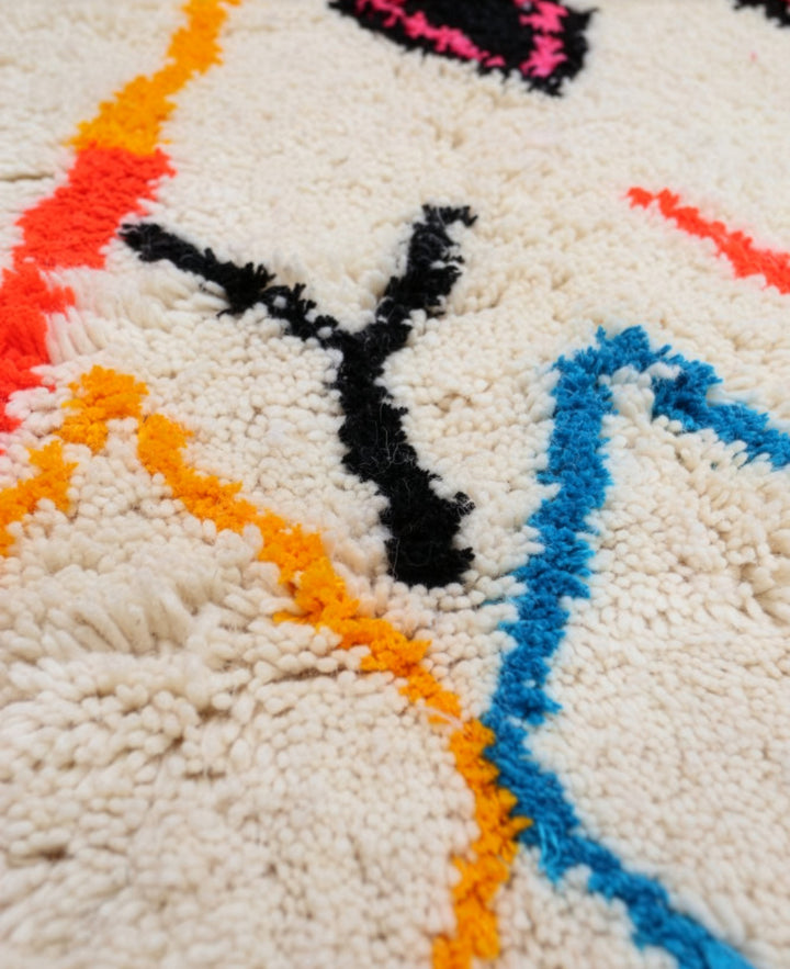 Custom Authentic Azilal Rug – Vibrant Neon Triangle &amp; Geometric Canvas