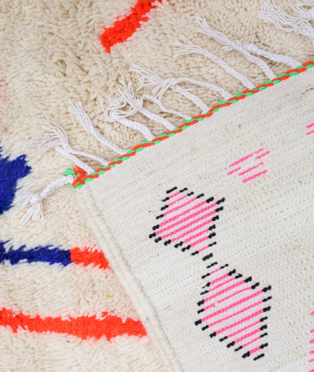 Custom Authentic Azilal Rug – Vibrant Neon Triangle &amp; Geometric Canvas