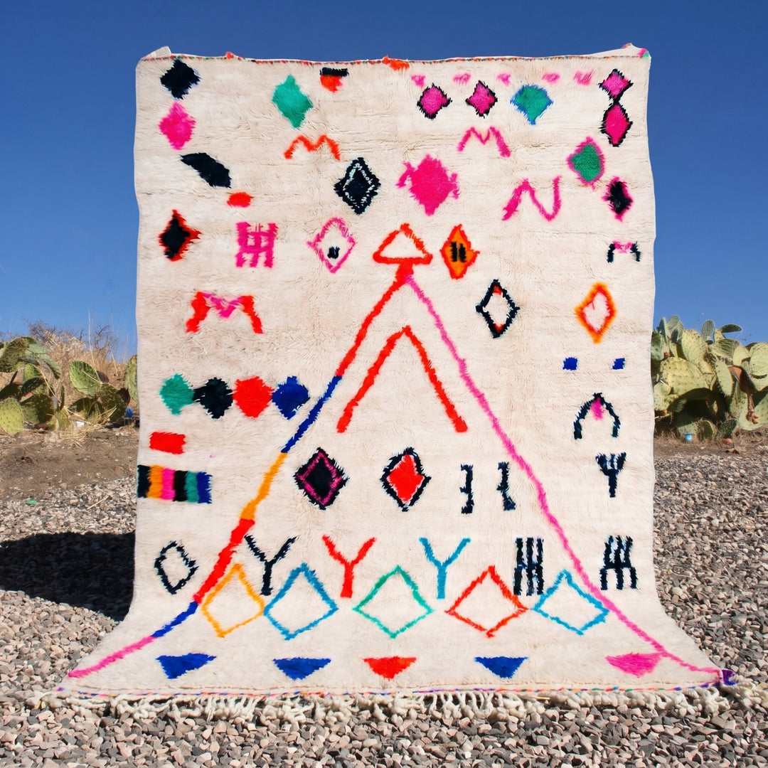 Custom Authentic Azilal Rug – Vibrant Neon Triangle &amp; Geometric Canvas