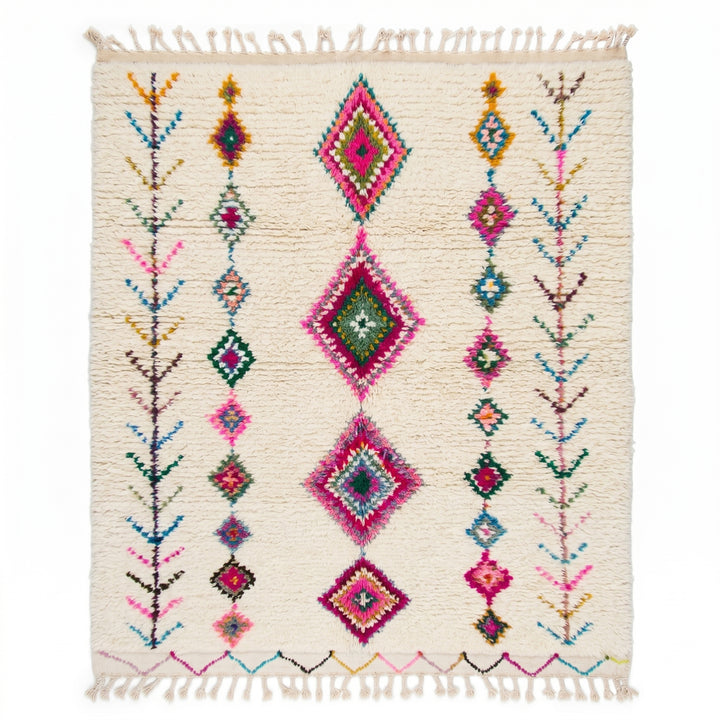 Custom Authentic Azilal Rug – Vibrant Pixelated Lozenge Centerpiece