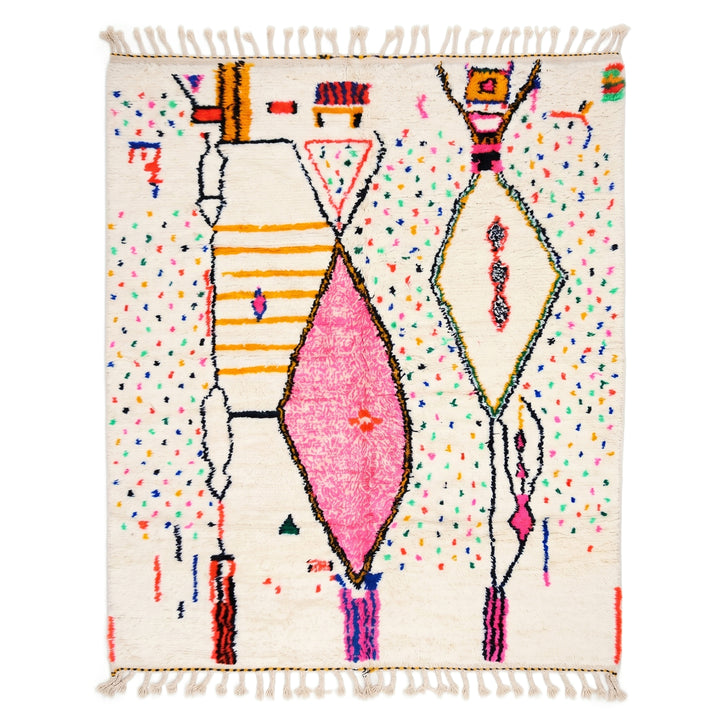 Custom Authentic Azilal Rug - Abstract Geometric &amp; Pink Diamond Confetti Motif