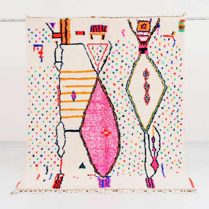 Custom Authentic Azilal Rug - Abstract Geometric &amp; Pink Diamond Confetti Motif